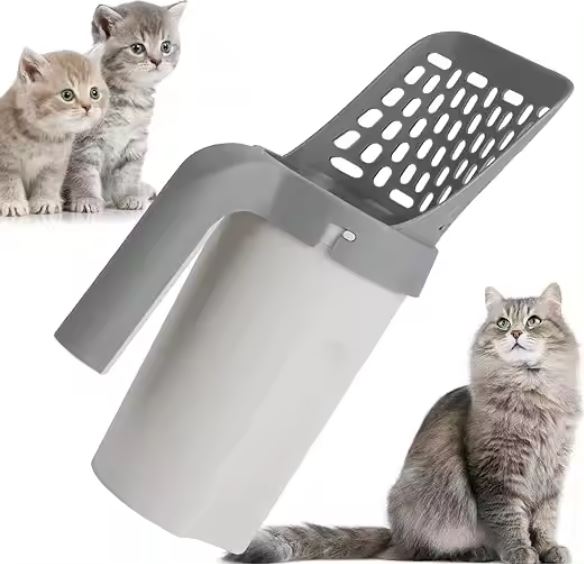 pala para arena de gato con tres gatos